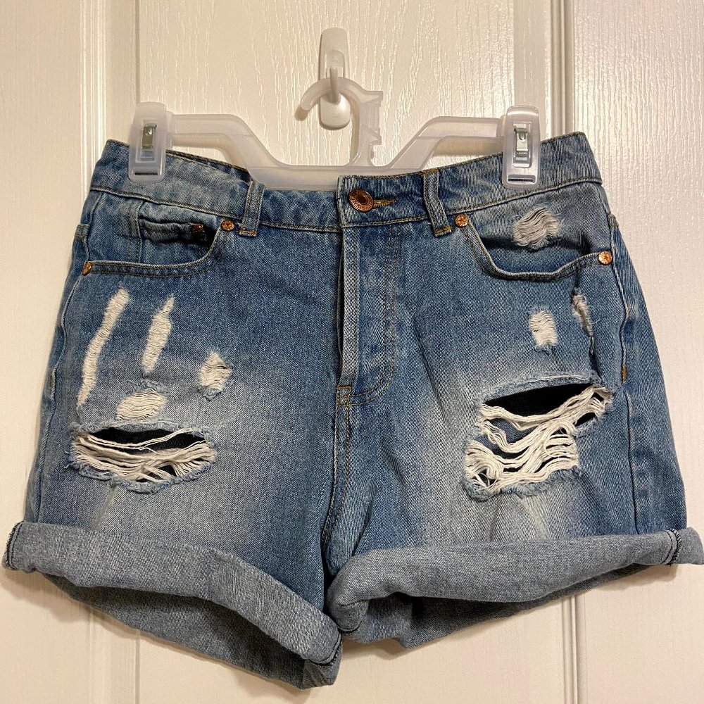 Ripped-Light Wash Jean Shorts